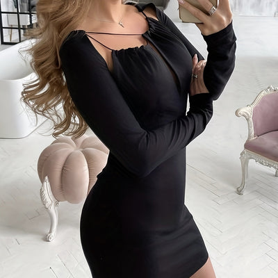 New Long Sleeve Asymmetric Cut Tight Dress